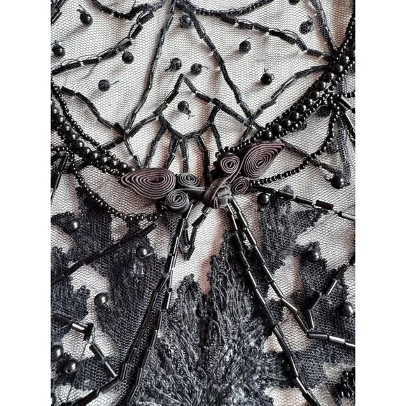 Vintage Black Beaded Sequin Embroidered Tulle Collar - Picture 10 of 14